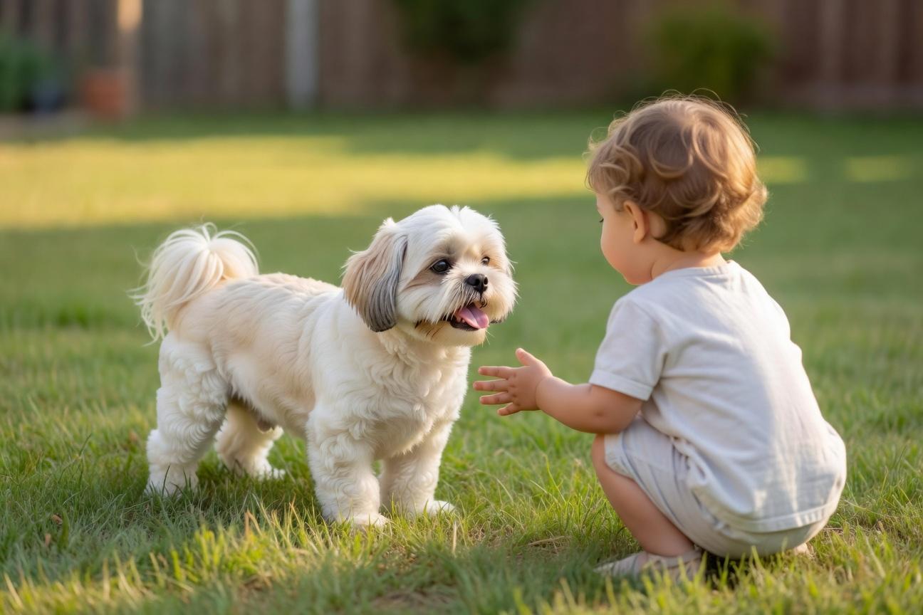 Bezpieczna relacja shih tzu z dzieckiem i mowa ciała