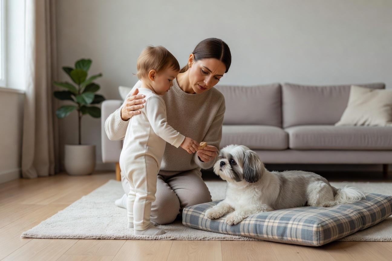 Bezpieczna relacja shih tzu z dzieckiem i mowa ciała