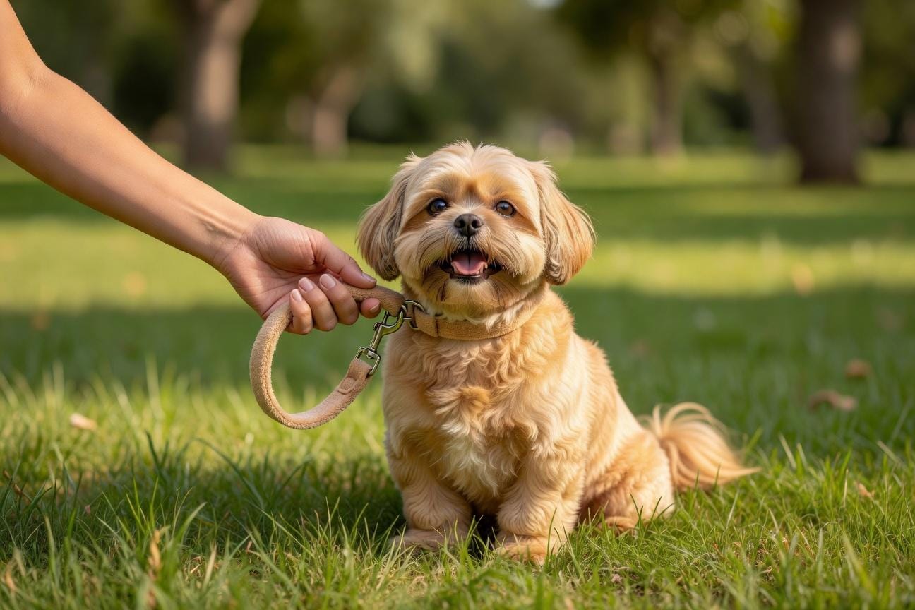 Nauka shih tzu chodzenia na smyczy bez ciągnięcia