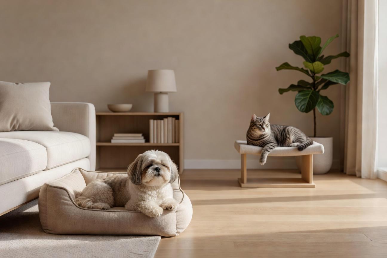 Wspólne życie shih tzu i kota w jednym domu